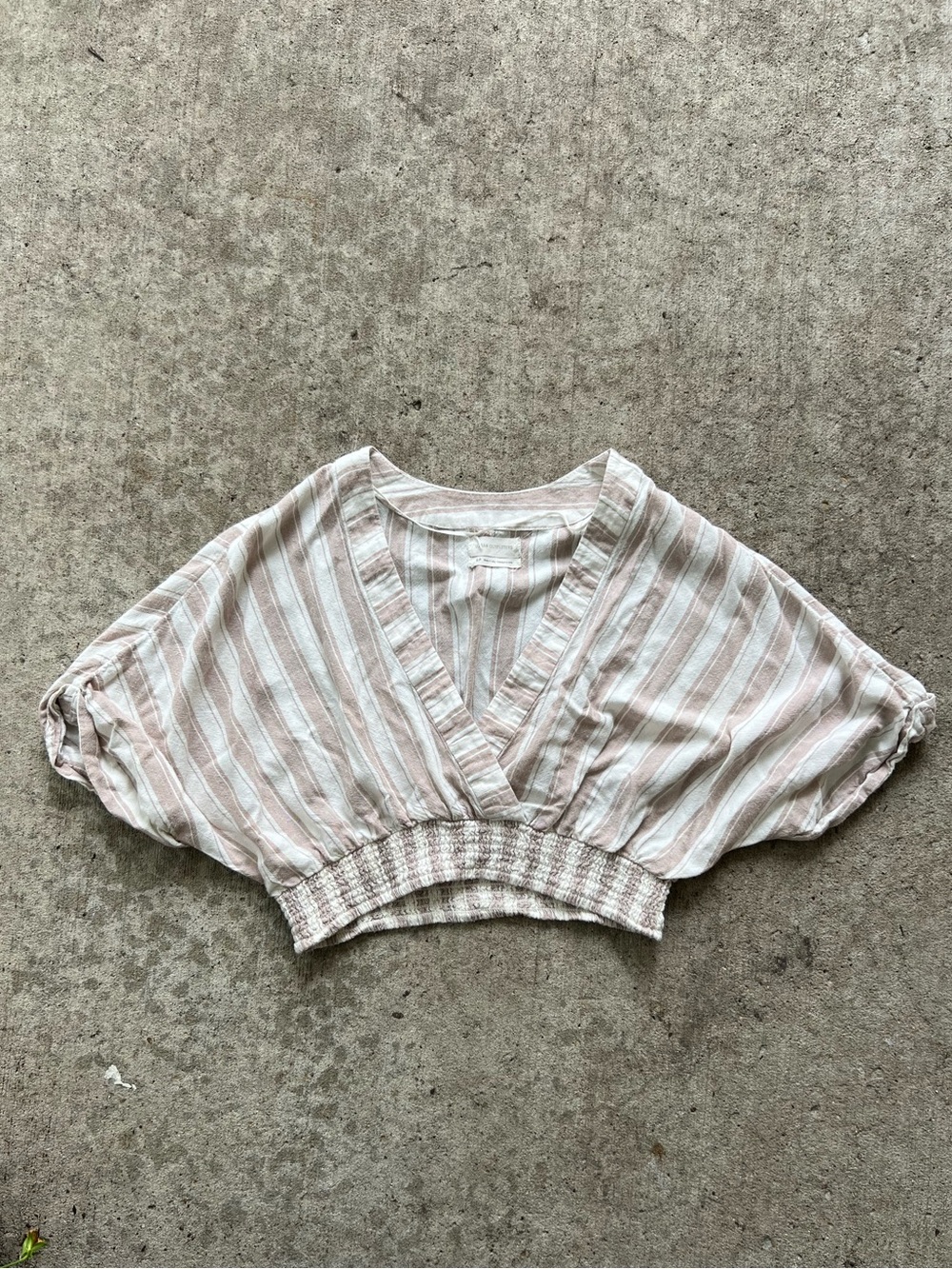 Urban Outfitters Striped V-Neck Cropped Top in Pink and Cream